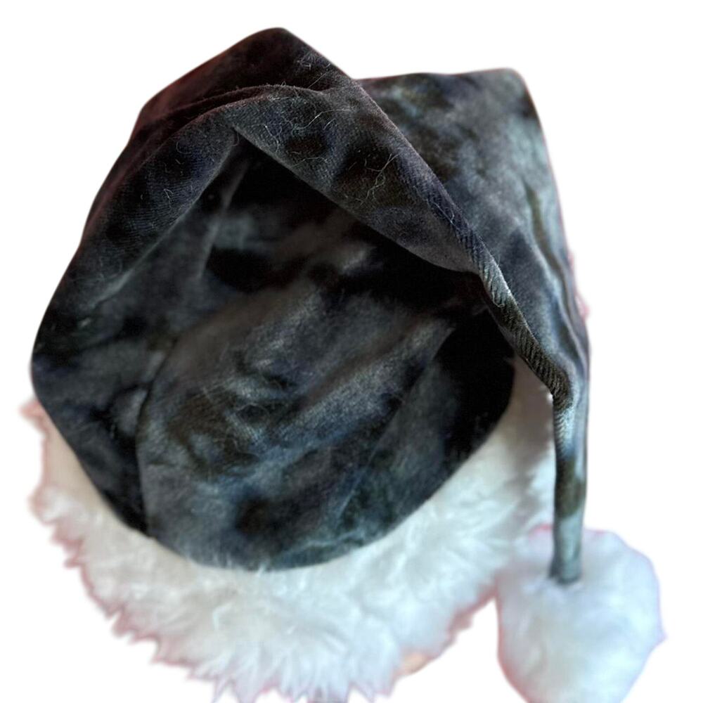 Black Santa Hat Handcrafted Tie-Dye Grey Soft Goth Rebel Holiday Christmas NEW
